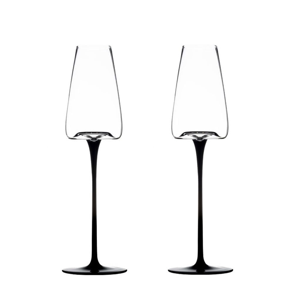 2 copas de champán de fondo cóncavo con mango negro, 9,13 oz, for celebraciones de bodas Vaso para bebidas