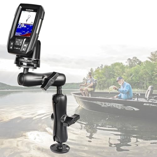 Image of VAUBORTTI Aluminum 1.5'' Ball Mount for Fish Finder,Tablet,ELD Holder, 14.76'' Extended Dual Arm, 2 AMPS Round Plates, Compatible with RAM C-Size Kits, Boat Marine Electronics Chartplotter Mount