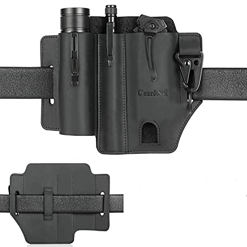 Multitool Sheath for Belt,Leather EDC Pocket Organizer, Leather Sheath with Key Holder, Flashlight Sheath, Pen Holder, Tools Sheath,Waist Bag for Camping,Outdoor Survival