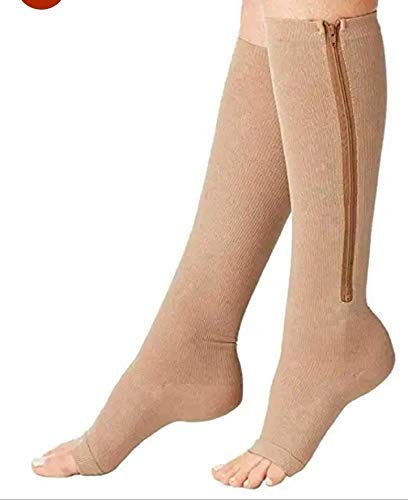 Anugrah Zipper Compression Socks Stockings with Open Toe Calf Support Best Support Zipper Stocking for Edema, Swollen, Nurses, Pregnancy,Recovery (multi Color, L/XL)