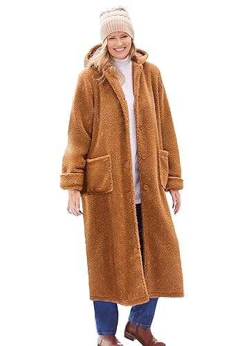 Woman Within Plus Size Long Hooded Berber Fleece Coat - 1X, Toffee