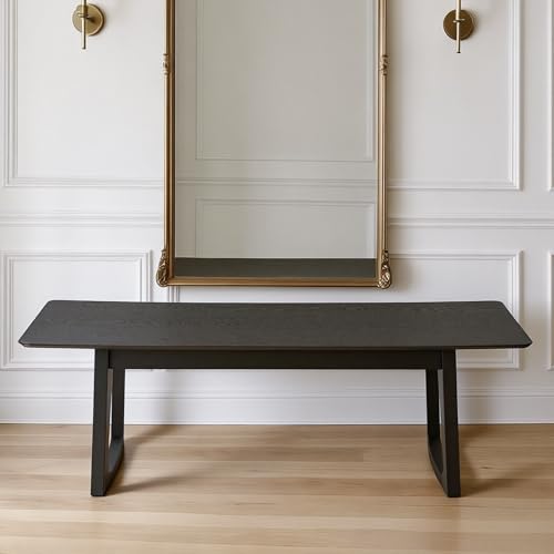 Image of HNY Black Dining Bench, Farmhouse Solid Entryway Bench, 55 Inch Long Wooden Bench, Kitchen Dining Seat for Entryway /Dining Room /Kitchen /Living Room