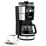 CONVENIENTE: El café puede ser llenado en el filtro de café por usted mismo o molido automáticamente. Para esto último, los granos de café se llenan en el compartimiento de 100 g y se muelen con aroma fresco con el molinillo de cono integrado.