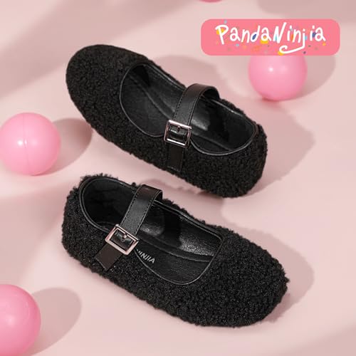 PANDANINJIA Girls Dress Shoes Ballet Flats Faux Fur School Wedding Party Toddler Little Big Kid Girls Mary Jane Shoes 5