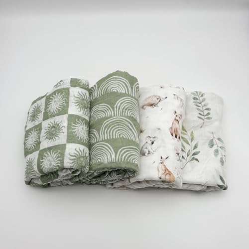 Image of Muslin Swaddle Blanket, 100% Viscose Made from Bamboo Muslin Swaddle Blankets for Boys and Girls, Baby Receiving Swaddles, Unisex Receiving Blanket Newborn Gifts (Eucalyptus Leaves)