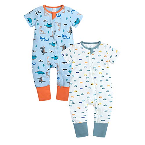 ZFTTZYMX 2-Pack Baby 1Piece Graphic Zipper Romper Infant Boy Girl Cotton Onesies Short Sleeve Pajamas