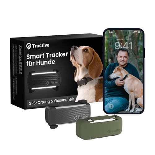 Tractive Smarter Hunde GPS Tracker | Bundle mit Cover | Modell 2025 | Live-GPS-Ortung | Weglaufalarm & Gesundheitswarnungen | Beobachtung der Vitalwerte | Empfohlen von Martin Rütter (Schwarz)