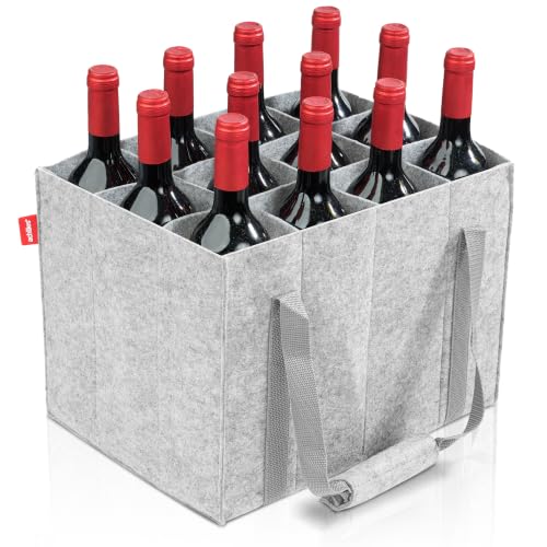 achilles Flaschentasche 12 Fächer je 1,5 Liter – 100% recycelter Filz – Reißfester Flaschenkorb – Faltbarer Flaschenträger mit Trennwänden – Flaschen Einkaufstasche für Wasserflaschen, Wein und Bier