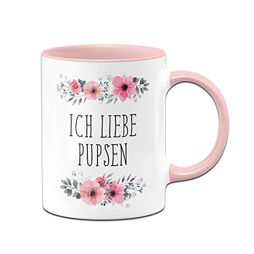 Tassenbrennerei Tasse mit Spruch Ich Liebe Pupsen, furzen in rosa blumig - Bürotasse, Sprüchetasse, Tassen mit Sprüchen lustig (Rosa)