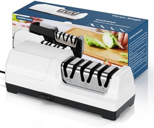 Bild 9 - elektrischer Messerschärfer Professioneller mit 3 Stufen, Überhitzungsschutz, Leisem Motor, Schnelles für Küchenmesser, Elektrischer Messerschärfen für Küchenmesser Knife Sharpening (Silber)