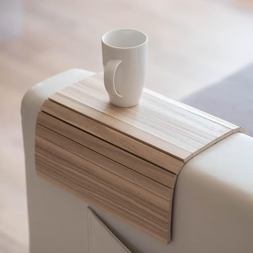 Image of Hamdan Sofa arm Tray Couch Bedside Wood Coaster Coffee Cup Foldable armrest Caddy end Protector Folding Living Room Furniture mat-Natural Burn