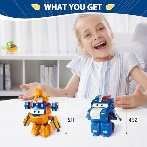 Super Wings Transformable Toys Playset, 5 in Marty and Lucie Airplane Transforming Figures Toys Set, 2 in 1 Mode Rescue Bots Toy for 3-5 Year Old Boys Girls, Plane Toy for Toddlers Kids Age 3 4 5 6