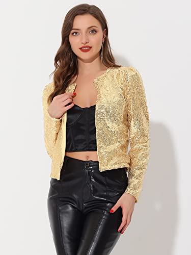 Allegra K Women's Halloween Sparkly Sequin Jacket Crop Open Front Long Sleeve Shiny Blazer3