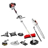 9 in 1 Teleskop Kettensäge Benzin 52cc 1.7kw Multifunktionale Hochentaster Teleskopsäge, 9.8 Zoll Klinge und 11.8 Zoll Schwert, mit Unkrautseil, 3T / 4T / 8T / 80T / 40T Sägeblatt & 2T Diamantklinge