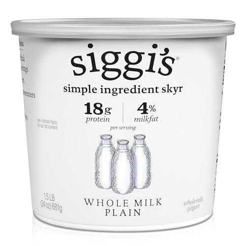 Siggi’s Icelandic Strained Whole Milk Yogurt, Plain, 24 OZ. – Thick, Protein-Rich Yogurt Snack