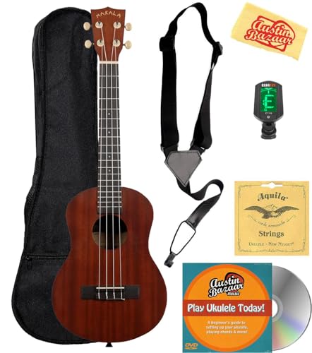 Kala MK-T Makala Tenor Ukulele Bundle with Gig Bag, Tuner, Strap, Aquila Strings, Online Lessons, Austin Bazaar Instructional DVD, and Polishing Cloth