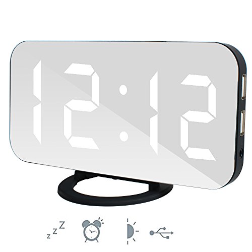 Risingmed - Sveglia Digitale Multifunzione con Schermo LED Grande, luminosità Regolabile automaticamente, con Due Porte USB per la Ricarica di telefoni e Tablet, ECC.