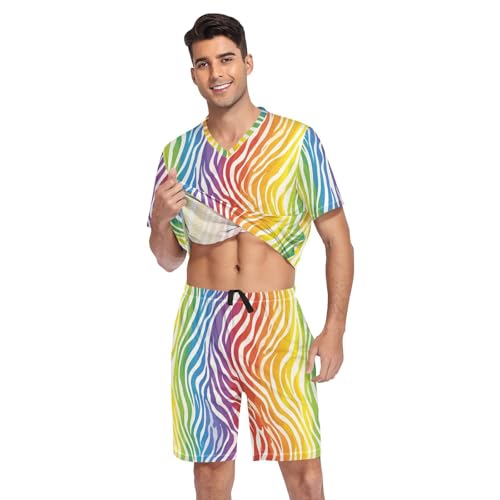 Color Zebra Print Men’s Pajama Sets 2 Piece Short Sleeve Sleepwear with Printed Design3