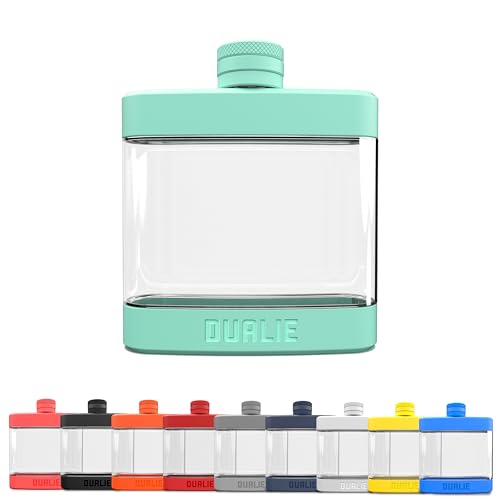 DUALIE 6 oz Hip Flask for Liquor - Shatterproof Alcohol Flasks with Clear Tritan Plastic and Silicone Grip - Flask Gift for Men & Women - Seafoam