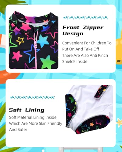 Image of Girls One Piece Swimsuit Long Sleeve Rash Guard UPF 50+ Age 2-12Y