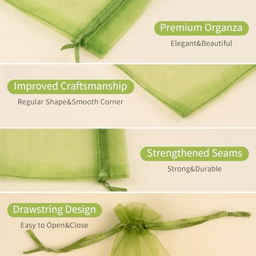 Image of Crweety 50PCS Organza Bags 6x9 Green Large Mesh Bags Drawstring Sheer Goodie Pouches for Jewelry Candy Treats Mother's Day Weddings Gifts Birthday Party Favors Packaging, Fruit Protection Bag Bulk
