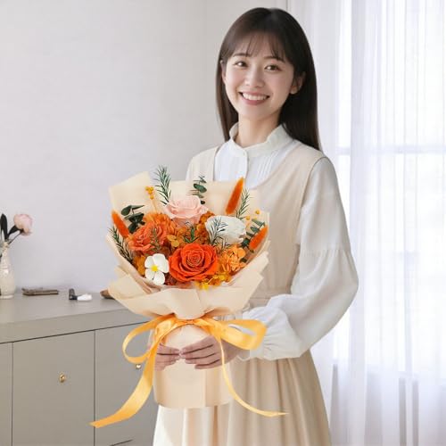 プリザーブドフラワー ブーケ 母の日プレゼント,4輪 薔薇花束 自立式 女性 人気 ギフト 花束ブーケ 花瓶付き 誕生日 結婚祝い 敬老の日 記念日プレゼント インテリアフラワーローズブーケ [5]
