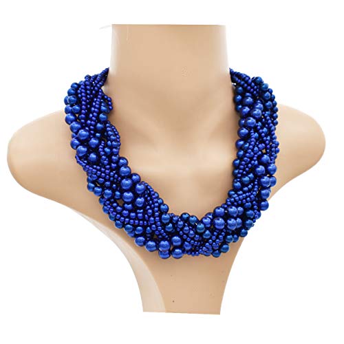 Melime Pearl Necklace For Women Multi Strand Chunky Pearl Statement Necklace Costume Jewelry Pearl Necklace And Earring Set (Royal Blue) #TOP4