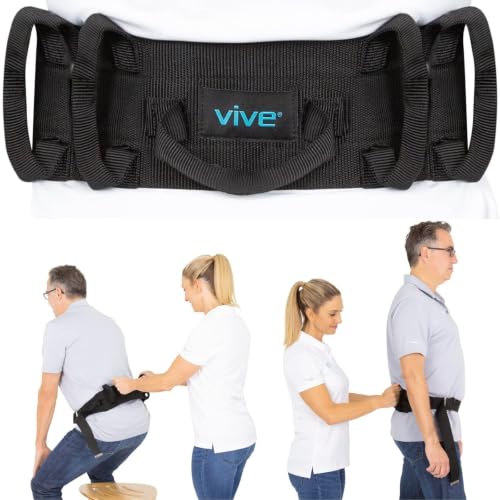 Image of Vive Gait Belt (350lbs) Transfer Belt with Handles - Medical Nursing Safety Patient Assist - Bariatric, Elderly, Handicap, Physical Therapy - PT Gate Strap Quick Release Metal Buckle, Grabbing Teeth