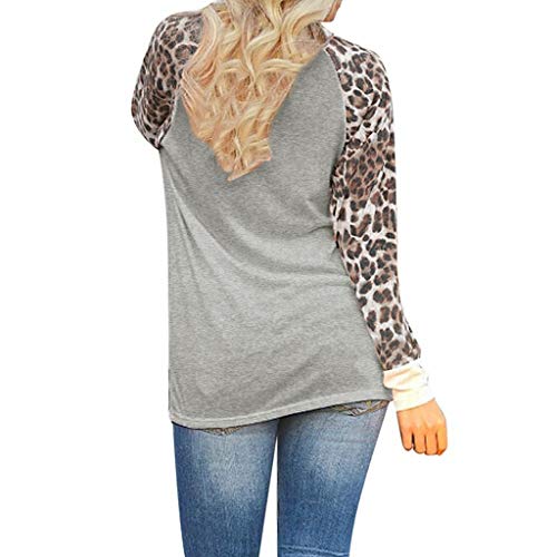 XBKPLO Merry Christmas Baseball T-Shirt Womens Cute Santas Hat O-Neck Long Sleeve Leopard Splicing Tops Tees Woman Casual Tops Long Sleeve Leopard Print Patchwork Plus Size T-Shirt Blouses