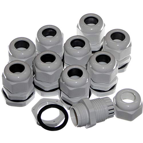 MCG Lot de 10 presse-étoupes Gris M20 IP68 de 20 mm avec écrou de verrouillage et joint d'étanchéité pour câble rond de 6 à 12 mm thumbnail