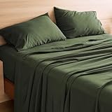Bedsure Queen Sheet Set, 4 PCS Soft Bed Sheets Queen Qize, 16'' Deep Pocket Hotel Luxury Bed Sheet Set, Easy Care Moisture-Wicking Sheets(Olive Green, Queen)