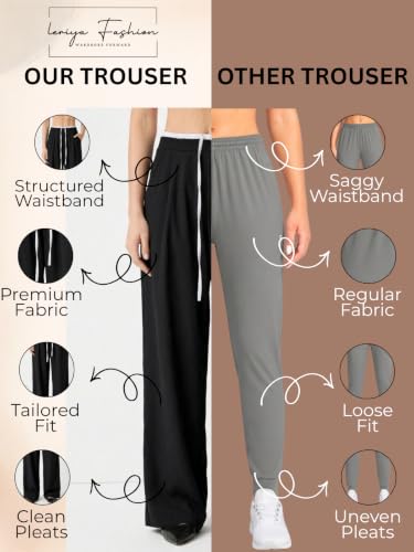 Image of Leriya Fashion Women High Waist Wide Leg Trousers | Summer Stretch Poly Lycra Palazzo Pants | Casual, Office & College Outfits | Flared Korean Style | Available in Sizes 28 to 38