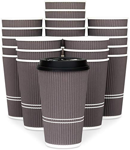 Glowcoast Disposable Coffee Cups With Lids - 16 oz To Go Coffee Cup (70 Pack). Large Travel Cups Hold Shape With Hot and Cold Drinks, No Leaks! Insulated Ripple Cups Protect Hands, No Sleeves needed.