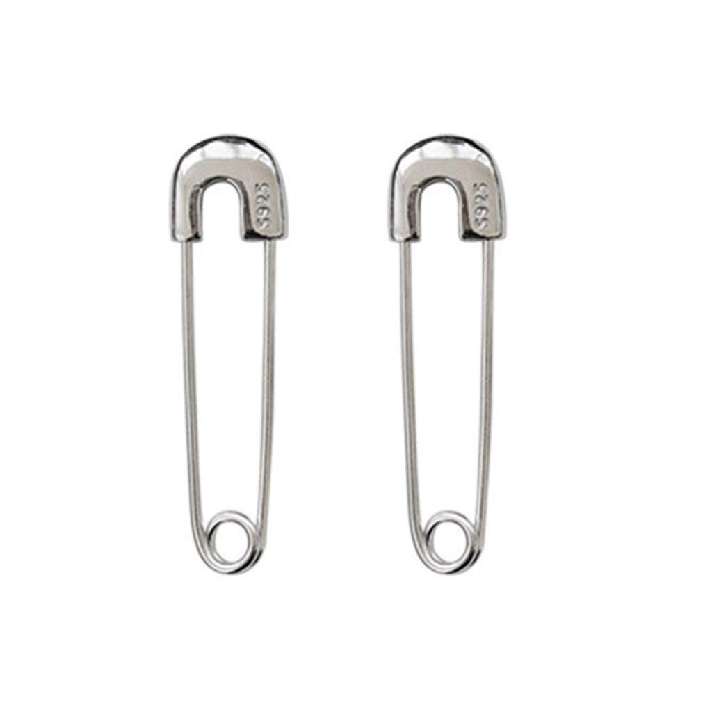 niumanery Punk Sterling Silver Safety Pin Stud Earrings Ear Threader Studs Jewelry Unisex Silver