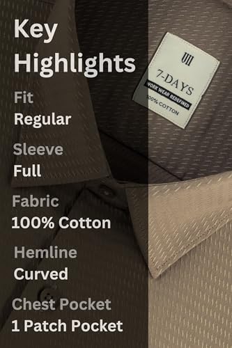 Image of 7-DAYS Men's Premium Formal Shirts - Regular Fit, Full Sleeve, 100% Pure Cotton, Self-Design, with Pocket - Stylish Office Shirts for Men