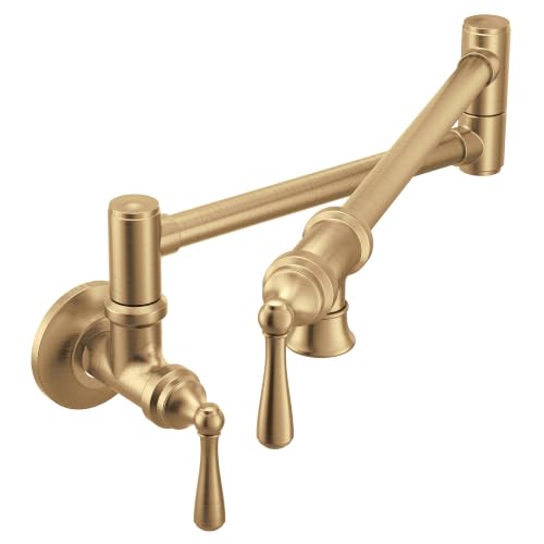 Moen S664BZG Traditional Wall Mount Swing Arm Folding Pot Filler Kitchen Faucet, Bronzed Gold