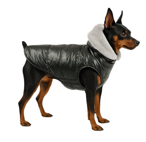Image of The Pets Company Dog Winter Coat Jacket, Clothes, Windproof, Waterproof, Light Weight, Washable, Ultra Warm Thick Fleece Lined Dog Vest for Cold Weather Protection, (Black, X - Small - 12 Inch)