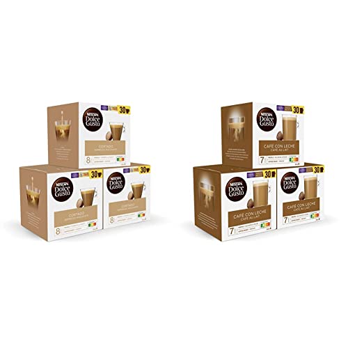 Dolce Gusto NESCAFÉ Cortado - x3 pack de 30 cápsulas - Total: 90 cápsulas & NESCAFÉ Café con Leche o - x3 pack de 30 cápsulas - Total: 90 cápsulas