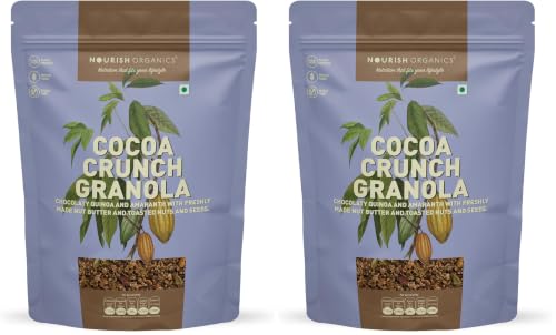 Image of Nourish Organics Cocoa Crunch Granola, 270g | Healthy Breakfast Cereal with Whole Nuts | No Refined Sugar | Plant-Based, High-Fiber Snack (Pack of 2)