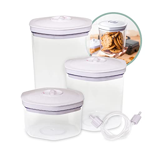 Avid Armor 3 Piece Vacuum Food Container Set for Home Kitchen with Accessory Hose in 2L, 1.4L, and...