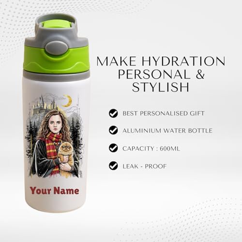 Image of Personalised Aluminium Water Bottle for Kids | Custom Name Cartoon Theme | 600ml Leakproof Bottle | Gift for Brother, Sister, Kids|Customise Gift