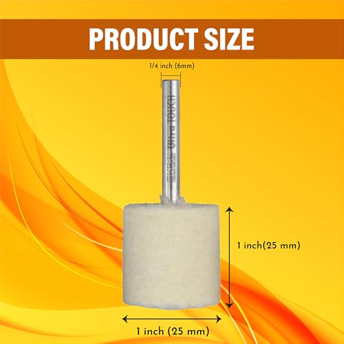 Image of Ultra Touch Felt Mop Wheel | 1 /4 inch Shank | Suitable for Polishing | Can be used with Drill Machine /Die Grinder | Metal Working | Pack of 5 (25 x 25mm)