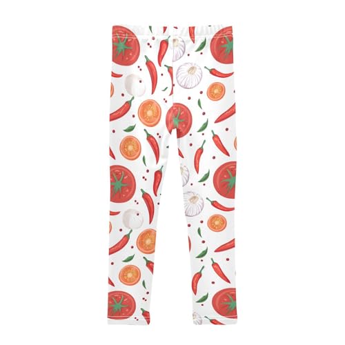 Vegetable Tomato Garlic Chili Pattern Girls Leggings Soft Stretch Workout Yoga Dance Pants for Kids Casual Tights2