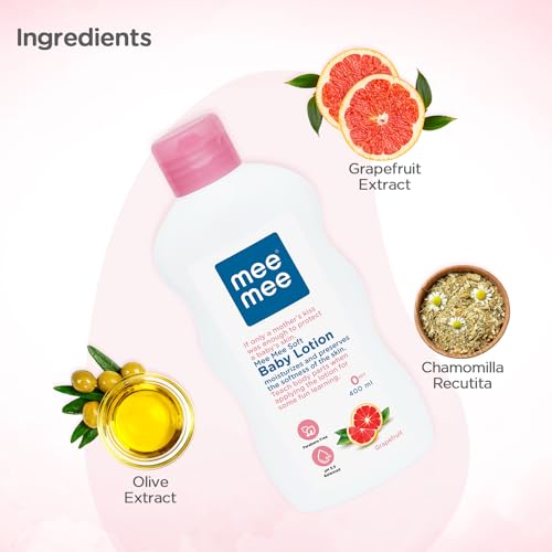 Image of Mee Mee Soft Baby Lotion | Enriched with the goodness of Fruit extracts | 0+ months For 24Hrs Moisturization | pH 5.5 balanced | Ideal For All Skin Types Pack of 2 (400ml)