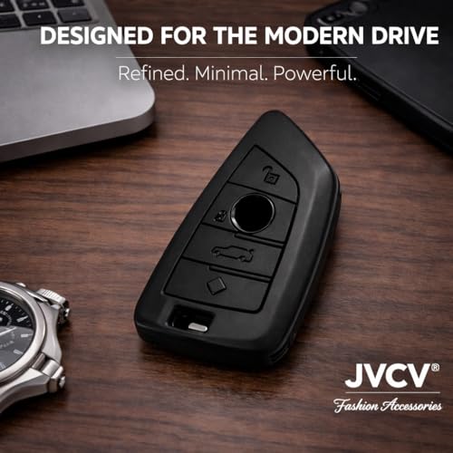 Image of JVCV Soft TPU Cover Compatible with BMW X1, X3, X6, X5, 5 Series, 6 Series, 7 Series 4 Button Blade Smart Key | Scratch-Resistant Protective Case (Matte Black)