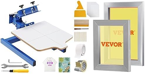 VEVOR Screen Printing Press 1 Color 1 Station and 2 Pieces Aluminum Silk Frames 8x10/10x14in 110 Count Mesh 2 Tapes