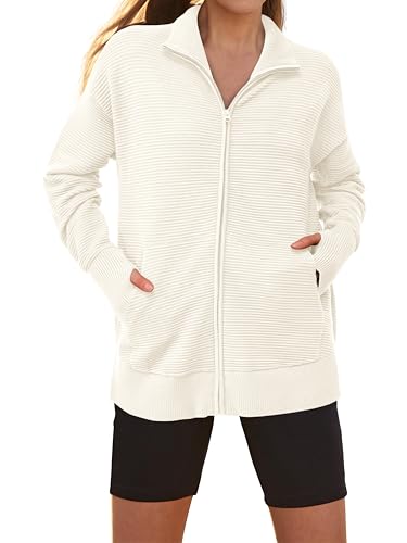Image of PRETTYGARDEN Womens Long Sleeve Zip Up Ribbed Cardigan Sweaters