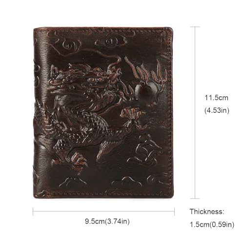 Image of Leather Dragon Wallet for Men Vintage Credit Card ID Bifold Cool Pocket Wallets for Cash