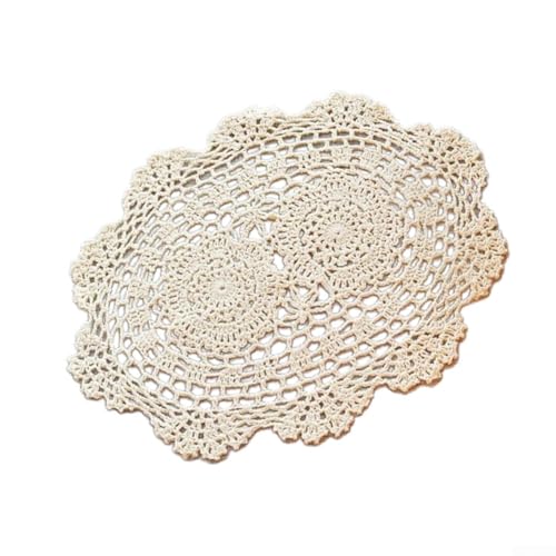1 mantel individual ovalado para mesa, mantel individual vintage a mano de ganchillo de algodón de encaje, posavasos florales de ganchillo hechos a mano para mesas de comedor (beige)