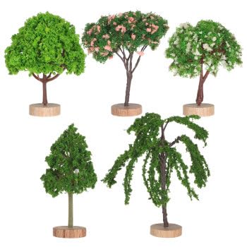 5Pcs Mixed Model Mini Trees: Plastic Miniature Fairy Garden Trees with Wood Bases for Diorama Supplies, Model Train Scenery DIY Landscape & Fairy Garden Decoration